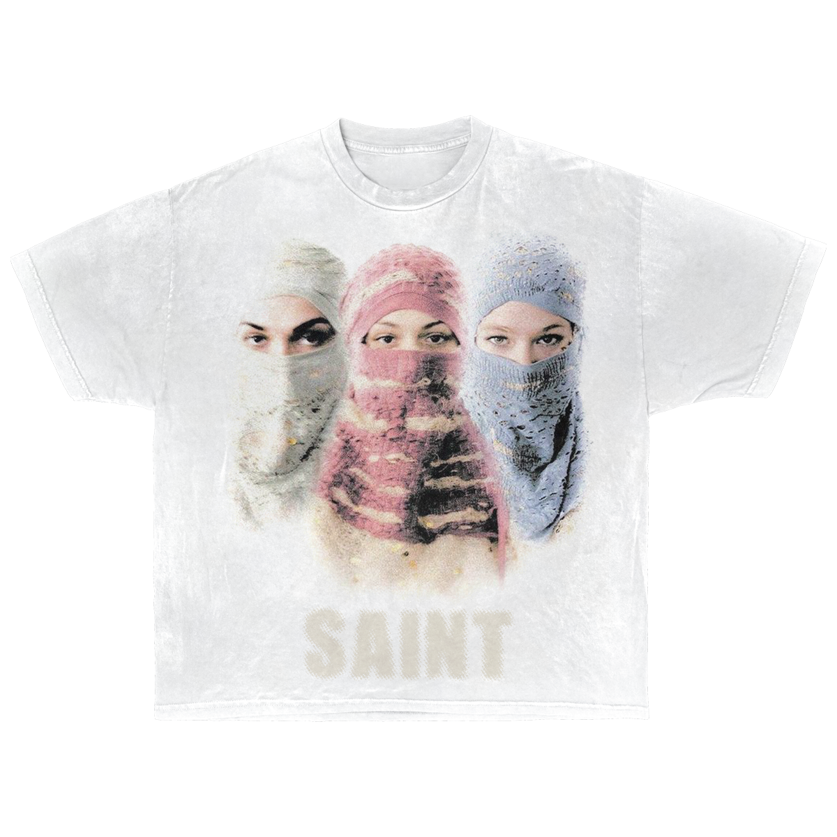 Saint Streetwear Tee White Cotton DTG Print Distressed Graphic True To Size